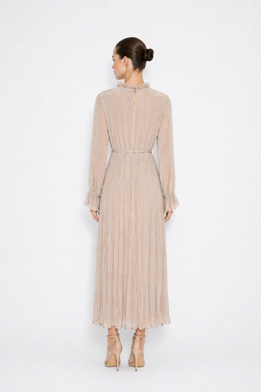 Mizalle Full Piliseli Maksi Taş Rengi Elbise - 4