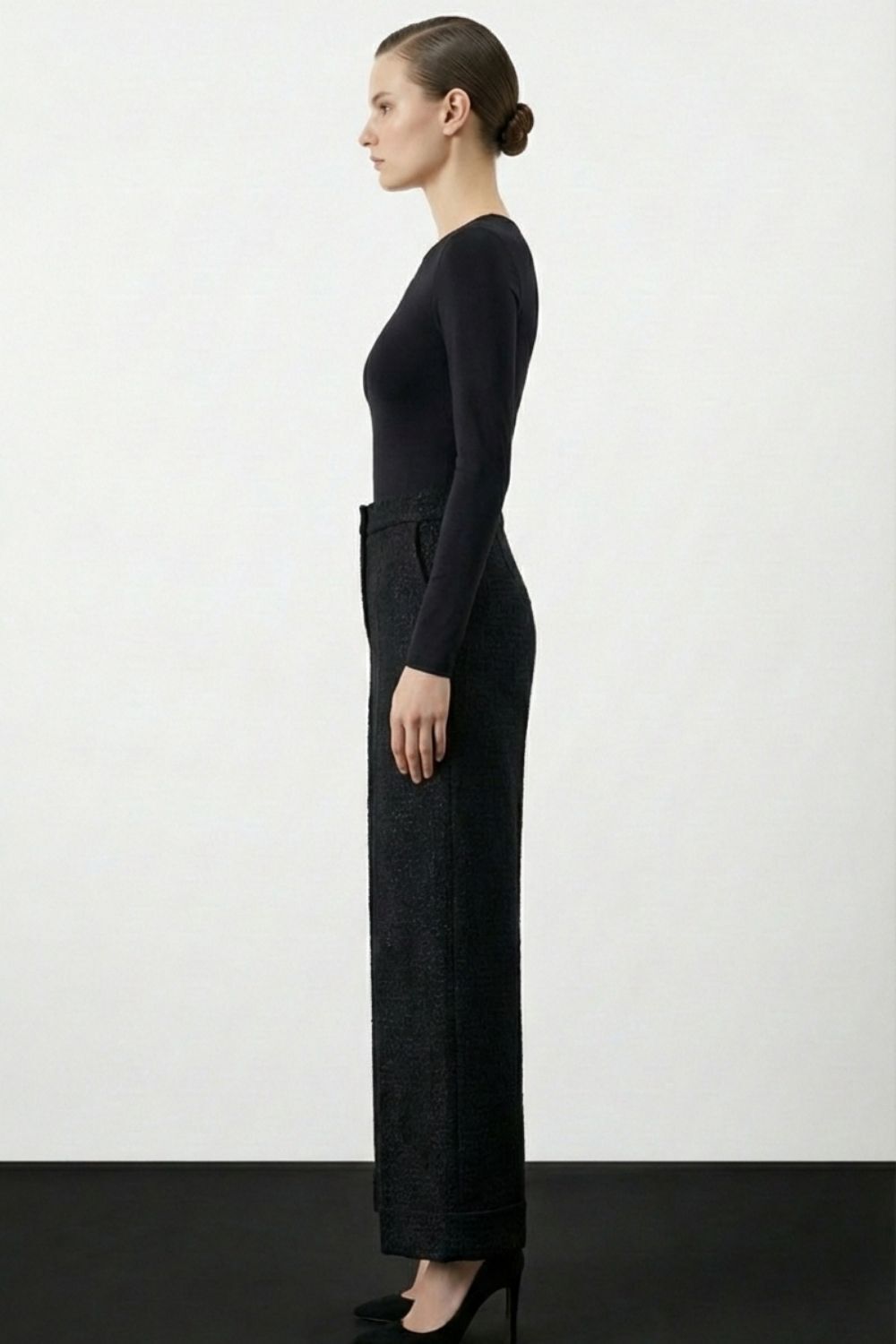 Mizalle Geniş Double Paça Simli Siyah Tüvit Pantolon - Mizalle