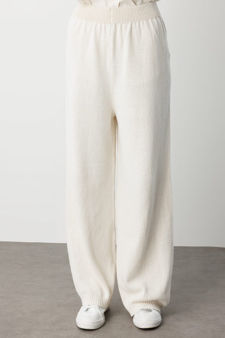 Mizalle Geniş Paça Beli Lastikli Ekru Triko Jogger Pantolon - Mizalle