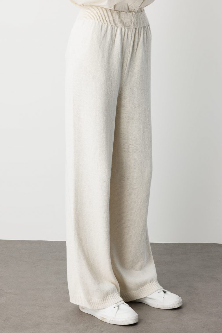 Mizalle Geniş Paça Beli Lastikli Ekru Triko Jogger Pantolon - Mizalle