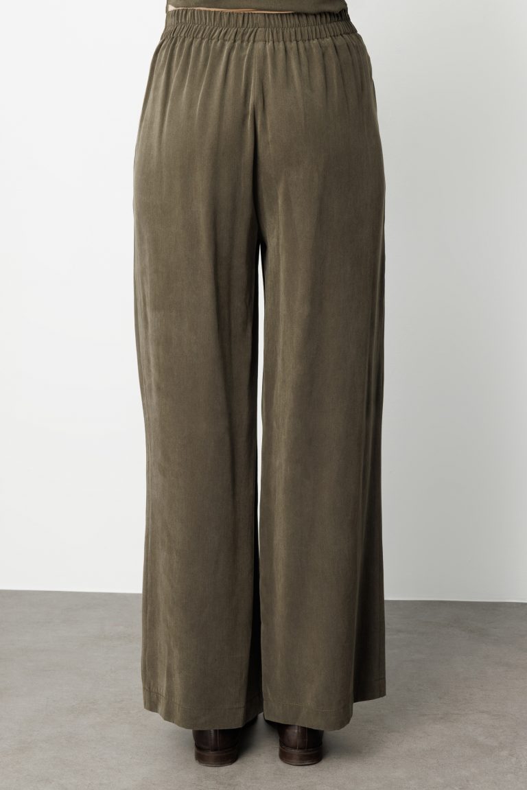Mizalle Geniş Paça beli Lastikli Haki Cupro Pantolon - Mizalle