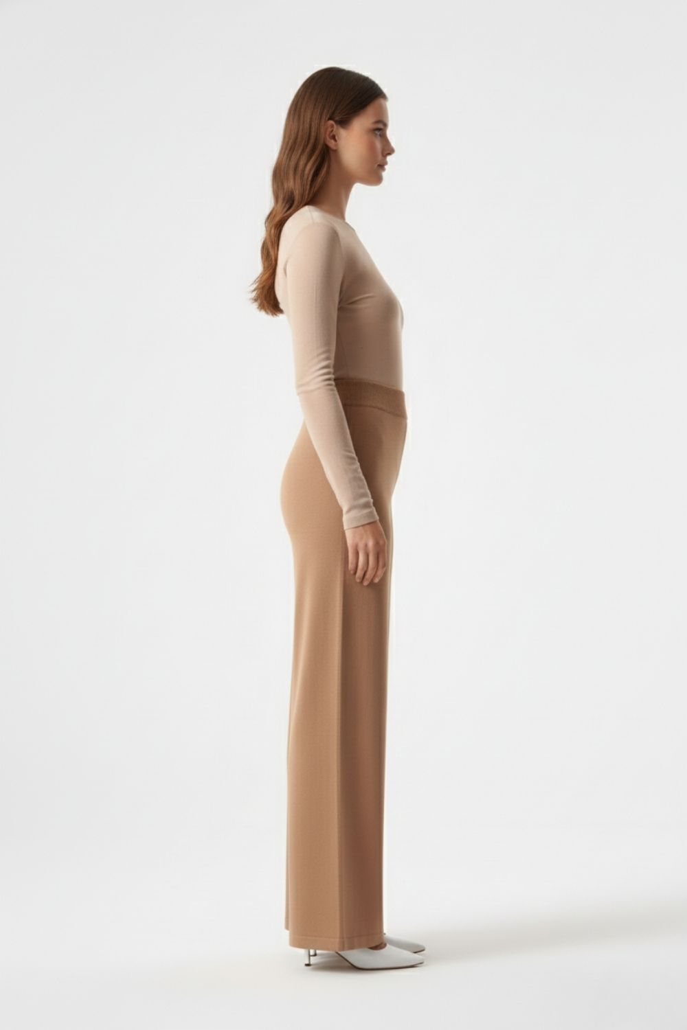 Mizalle Geniş Paça Lastikli Camel Triko Pantolon - 2