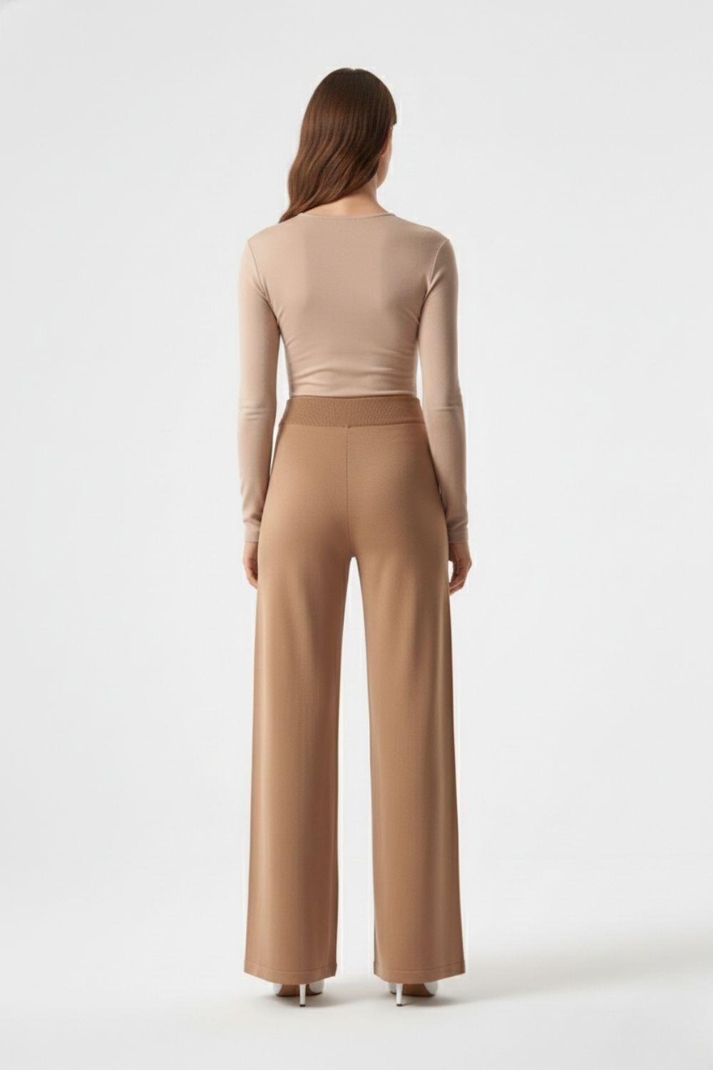 Mizalle Geniş Paça Lastikli Camel Triko Pantolon - Mizalle