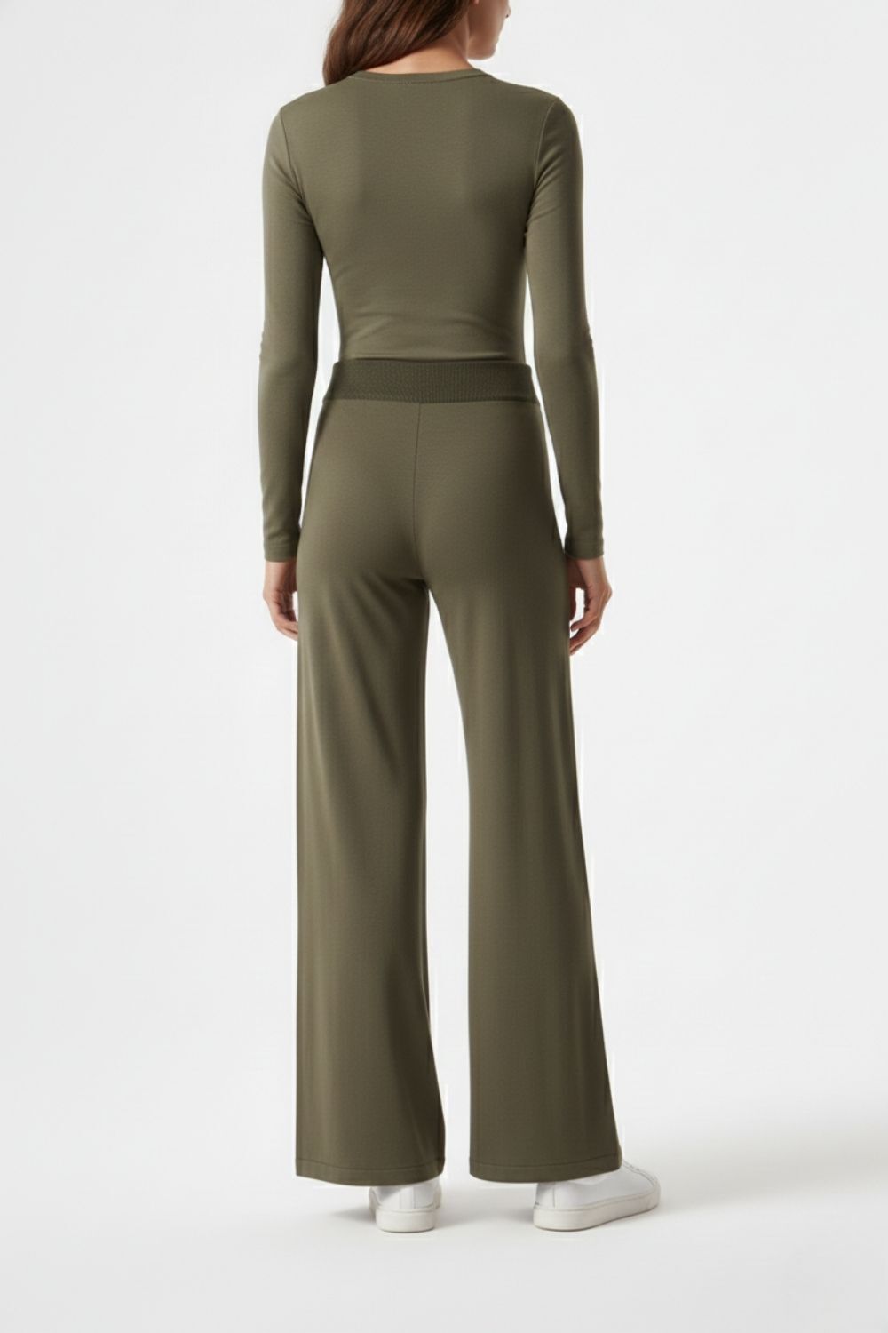 Mizalle Geniş Paça Lastikli Haki Triko Pantolon - 3