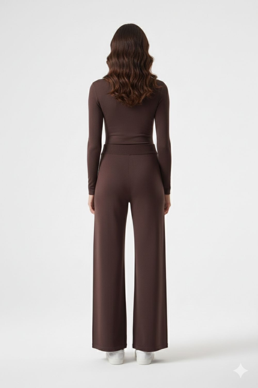 Mizalle Geniş Paça Lastikli Kahverengi Triko Pantolon - 3