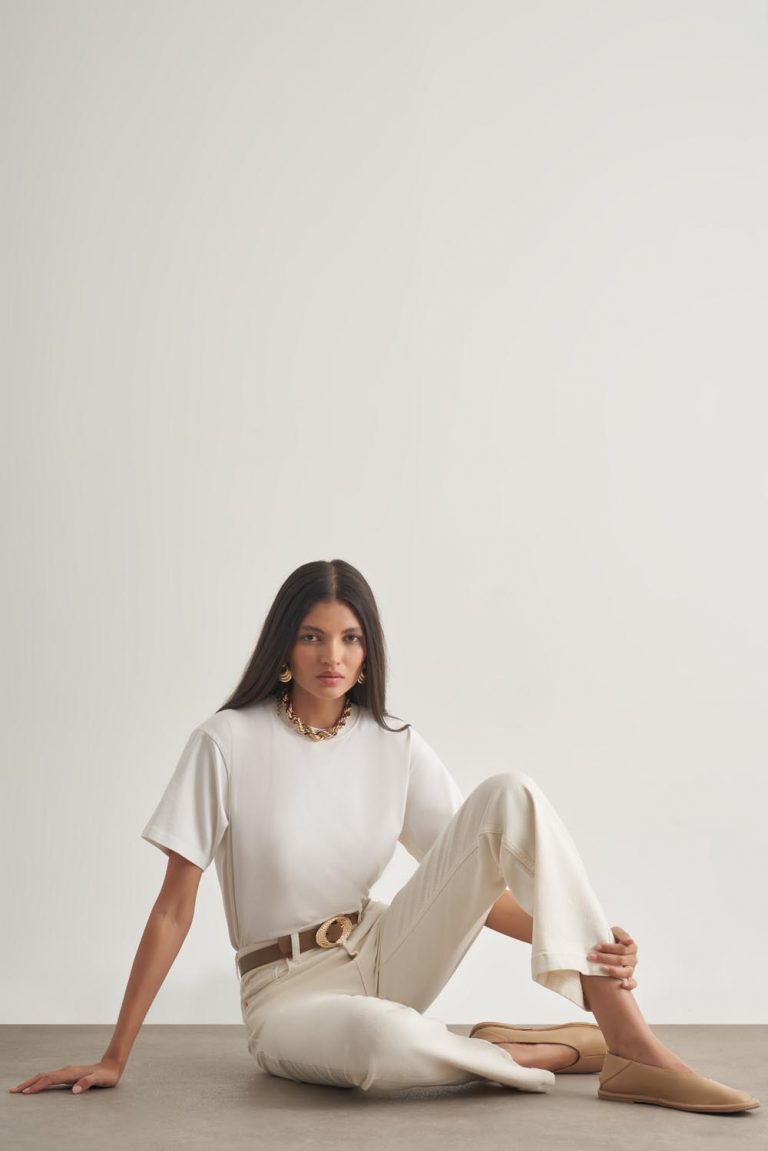 Mizalle Geniş Paça Yüksek Bel Ekru Denim Pantolon - Mizalle