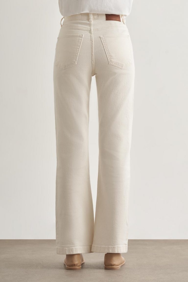 Mizalle Geniş Paça Yüksek Bel Ekru Denim Pantolon - Mizalle