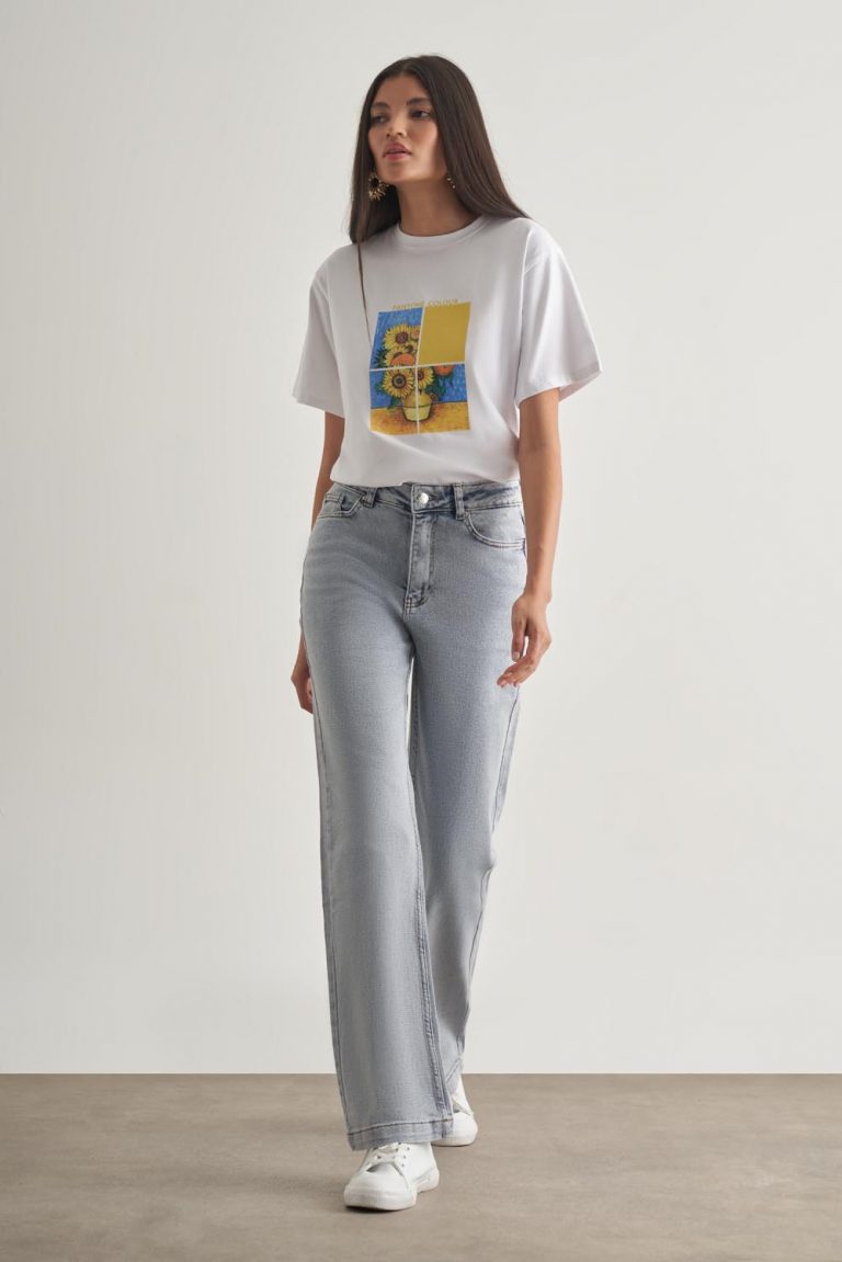 Mizalle Geniş Paça Yüksek Bel Kar Mavi Denim Pantolon - Mizalle