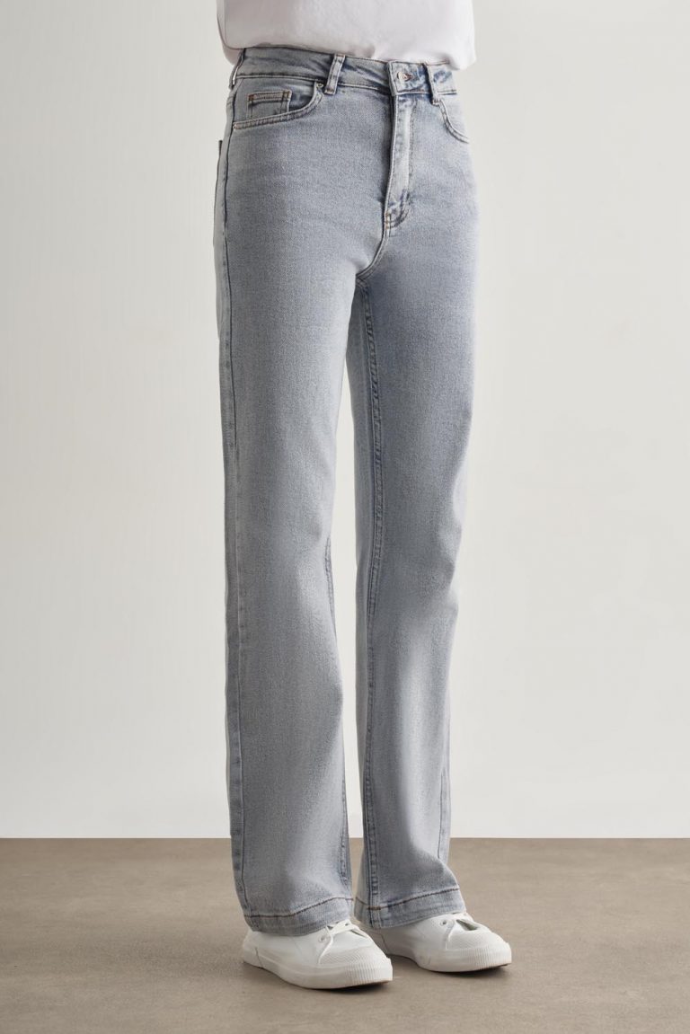 Mizalle Geniş Paça Yüksek Bel Kar Mavi Denim Pantolon - Mizalle