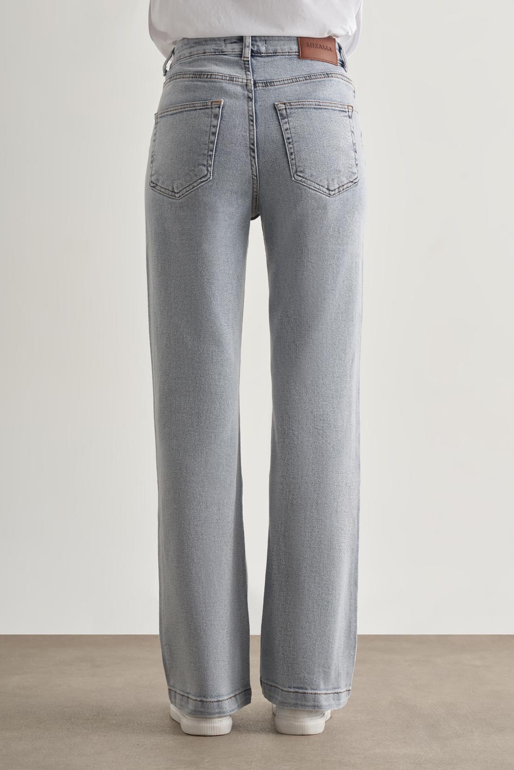 Mizalle Geniş Paça Yüksek Bel Kar Mavi Denim Pantolon
