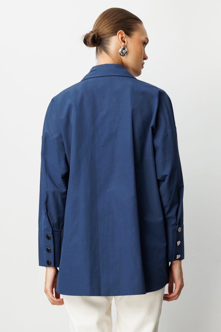 Mizalle Geniş Patlı Pamuklu Lacivert Tunik - Mizalle