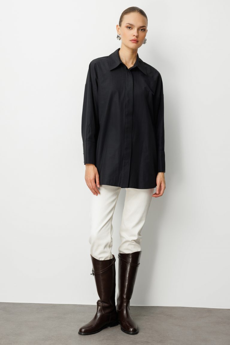 Mizalle Geniş Patlı Pamuklu Siyah Tunik - Mizalle