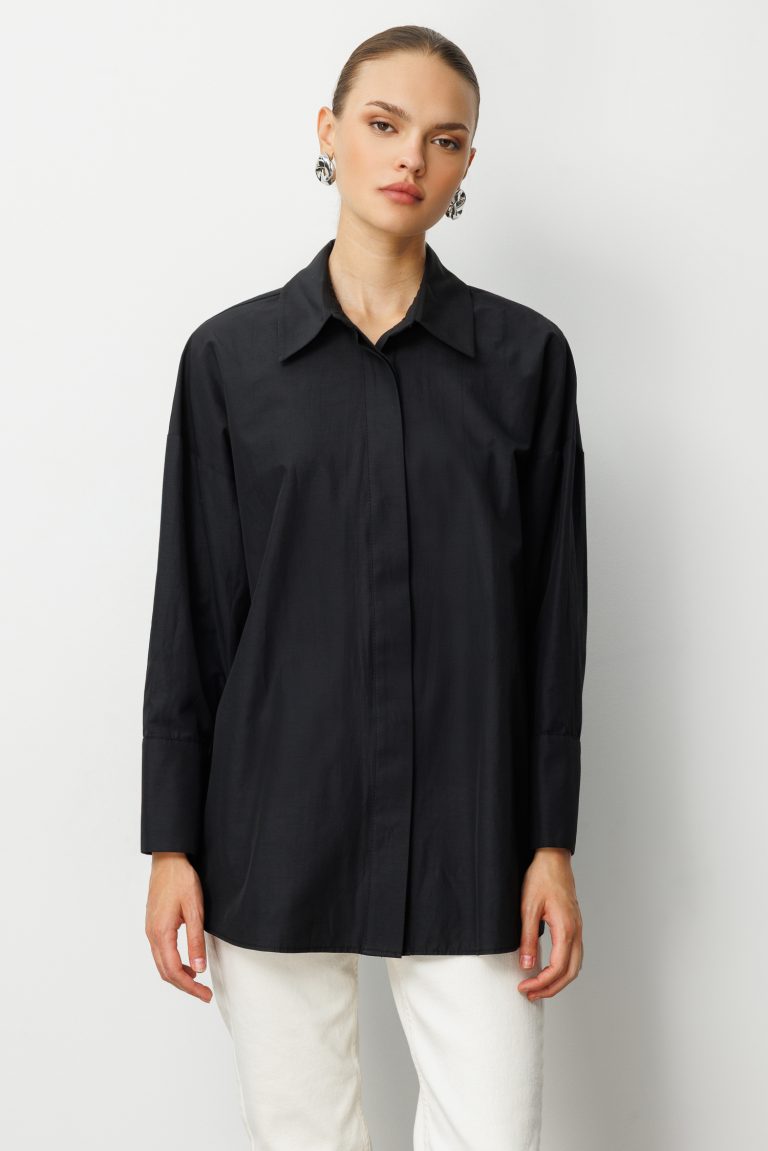 Mizalle Geniş Patlı Pamuklu Siyah Tunik - Mizalle