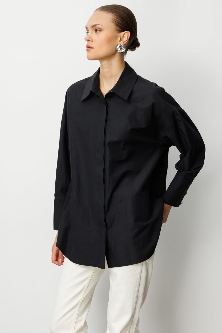 Mizalle Geniş Patlı Pamuklu Siyah Tunik - Mizalle