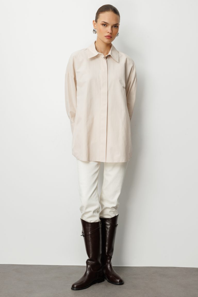 Mizalle Geniş Patlı Pamuklu Taş Rengi Tunik - Mizalle