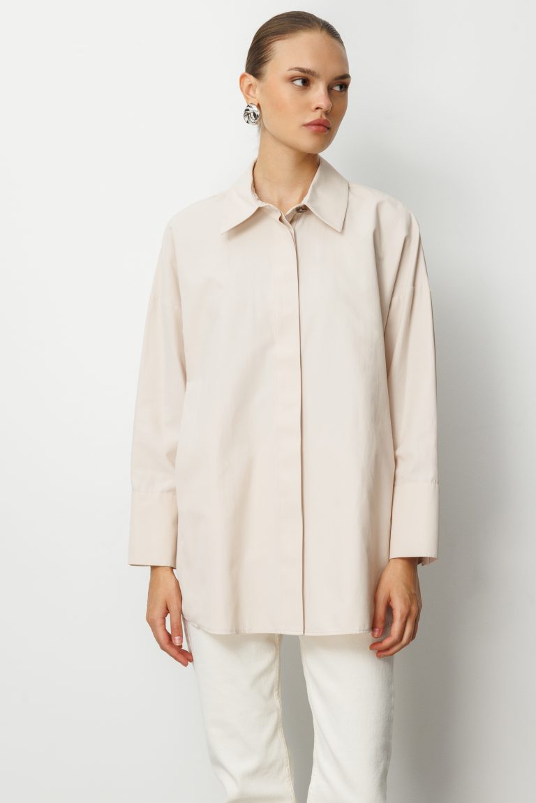 Mizalle Geniş Patlı Pamuklu Taş Rengi Tunik - Mizalle