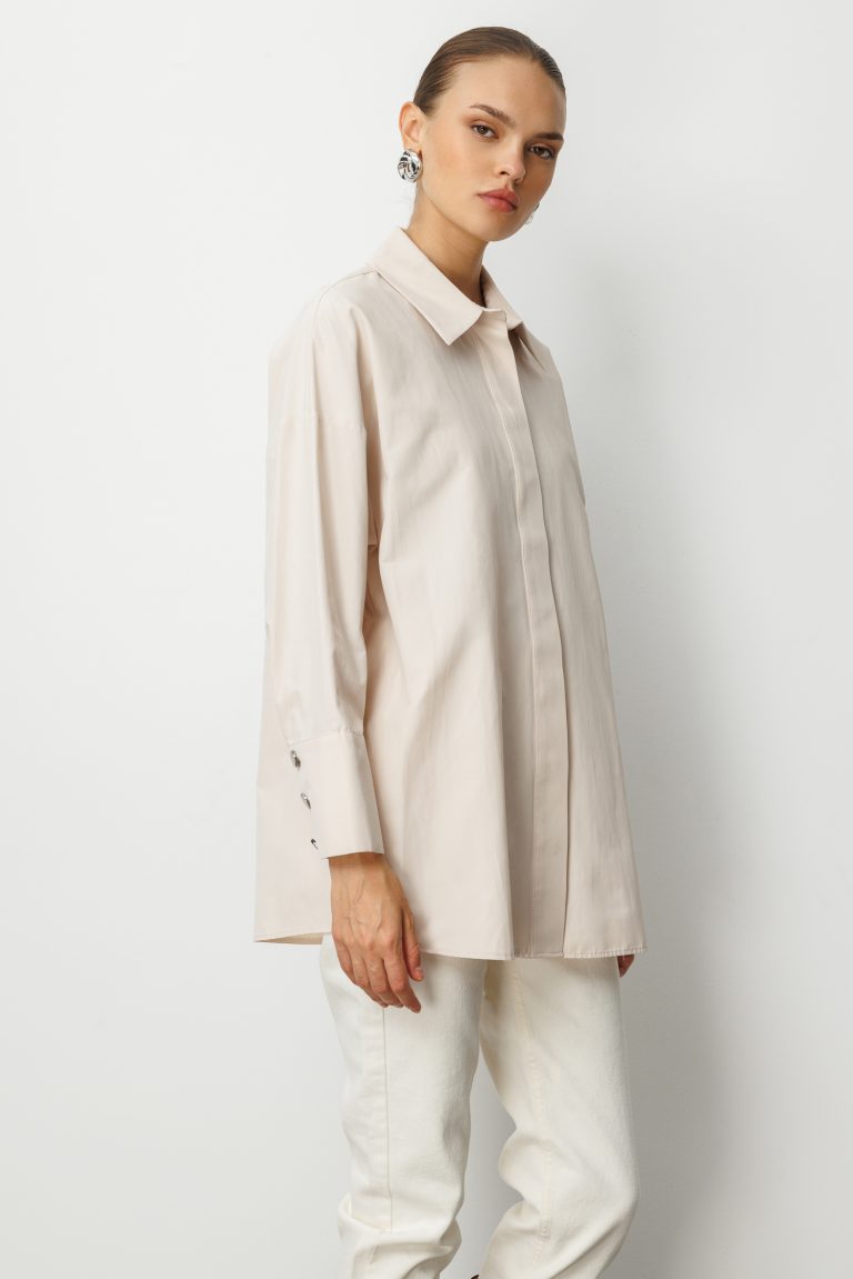 Mizalle Geniş Patlı Pamuklu Taş Rengi Tunik - Mizalle