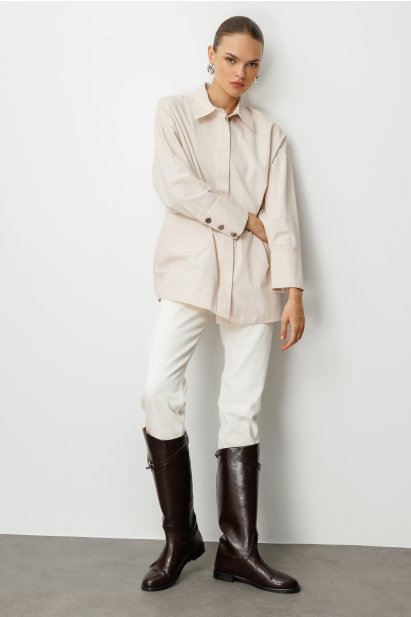 Mizalle Geniş Patlı Pamuklu Taş Rengi Tunik - Mizalle