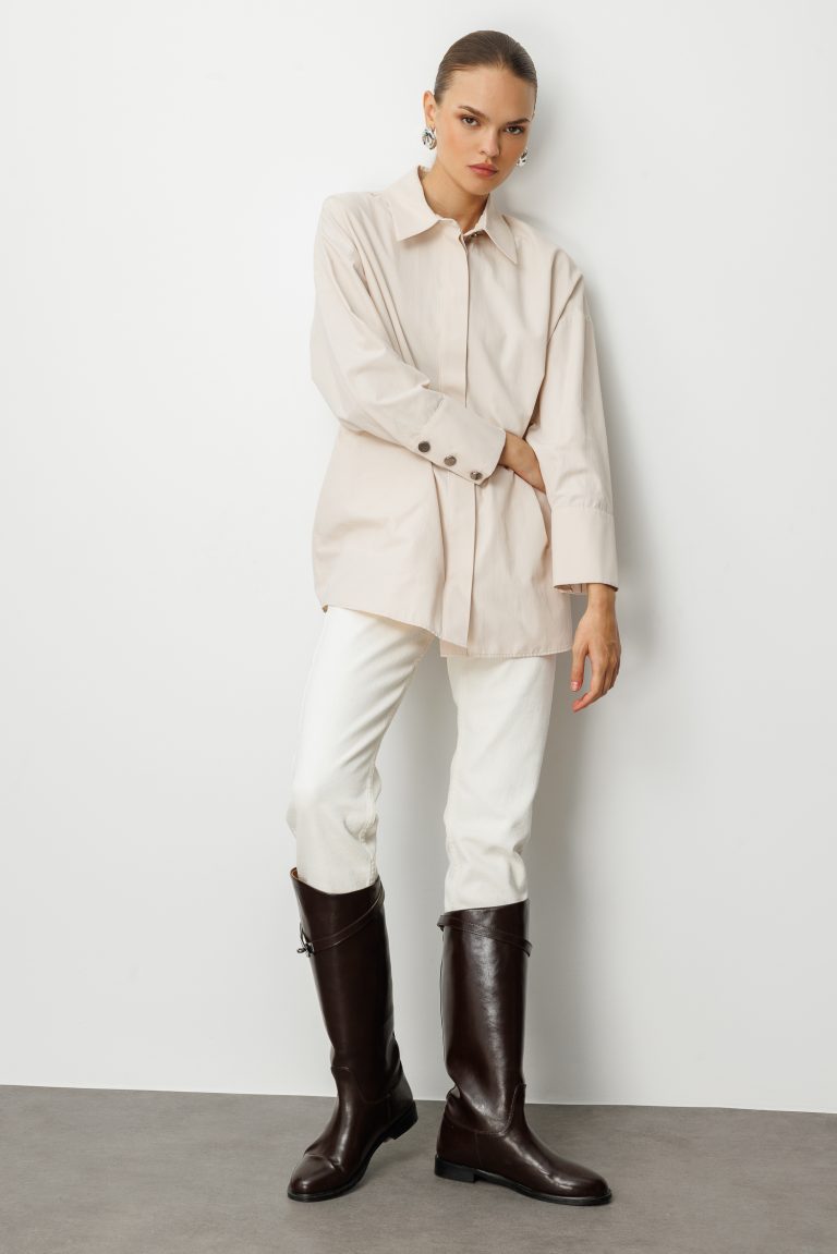 Mizalle Geniş Patlı Pamuklu Taş Rengi Tunik - Mizalle