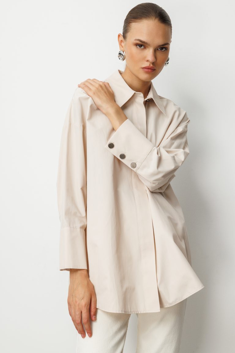 Mizalle Geniş Patlı Pamuklu Taş Rengi Tunik - Mizalle