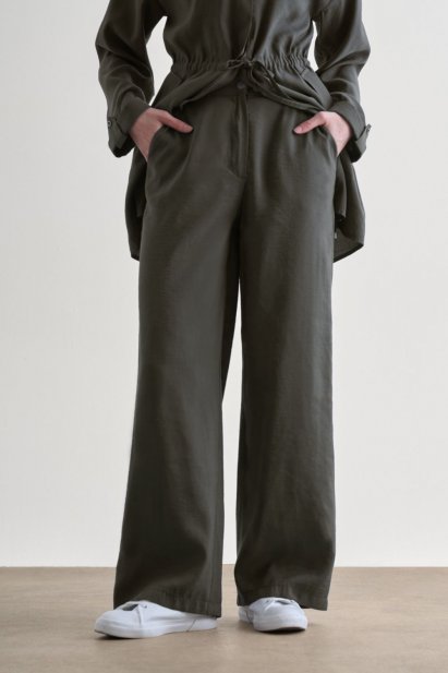 Mizalle Gri Rahat Kesim Geniş Paçalı Modal Pantolon - Mizalle