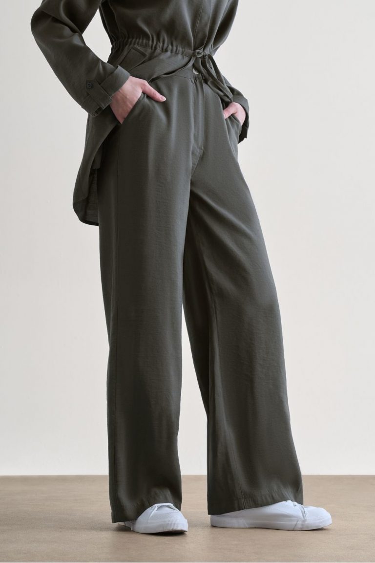 Mizalle Gri Rahat Kesim Geniş Paçalı Modal Pantolon - Mizalle