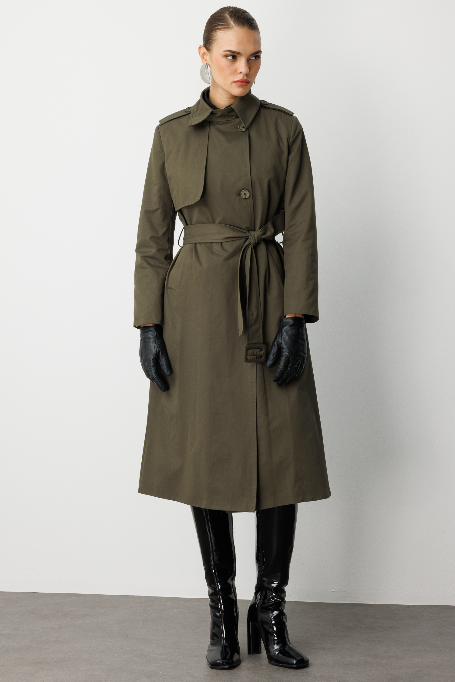Mizalle Haki Apoletli Klasik Maxi Mac Trençkot - 7