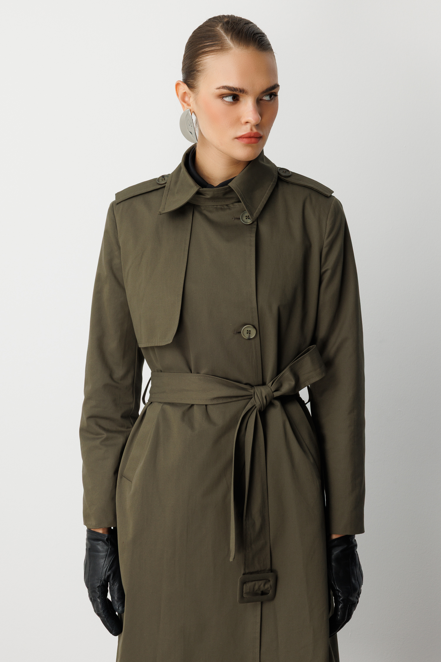 Mizalle Haki Apoletli Klasik Maxi Mac Trençkot - 9