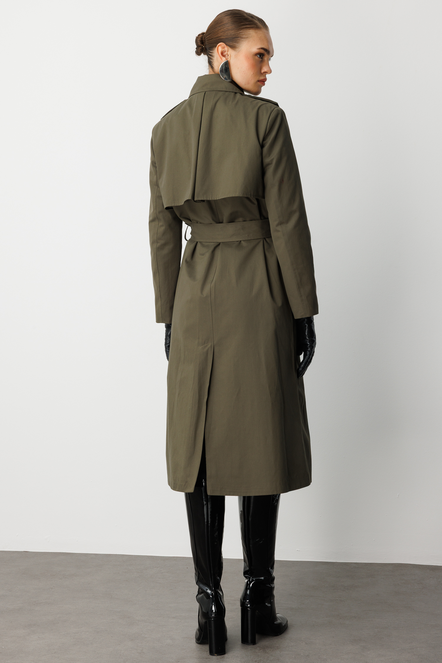 Mizalle Haki Apoletli Klasik Maxi Mac Trençkot - 10