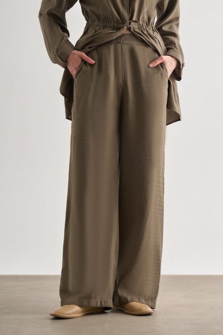 Mizalle Haki Rahat Kesim Geniş Paçalı Modal Pantolon - Mizalle