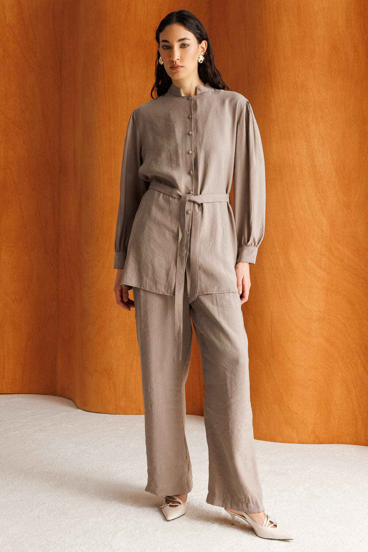 Mizalle Hakim Yaka Modal Dokulu Bej Rengi Tunik - 4