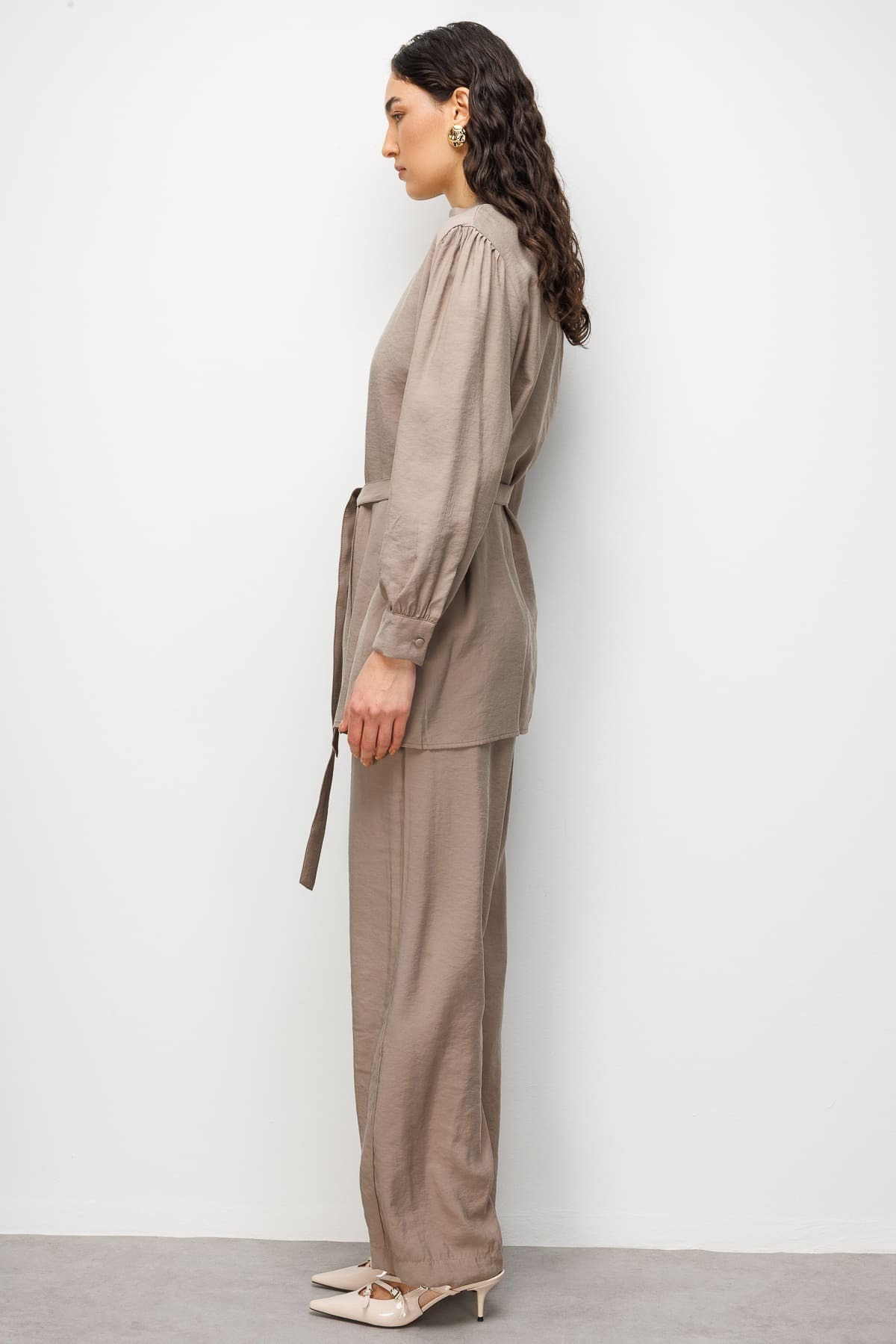 Mizalle Hakim Yaka Modal Dokulu Bej Rengi Tunik - 6