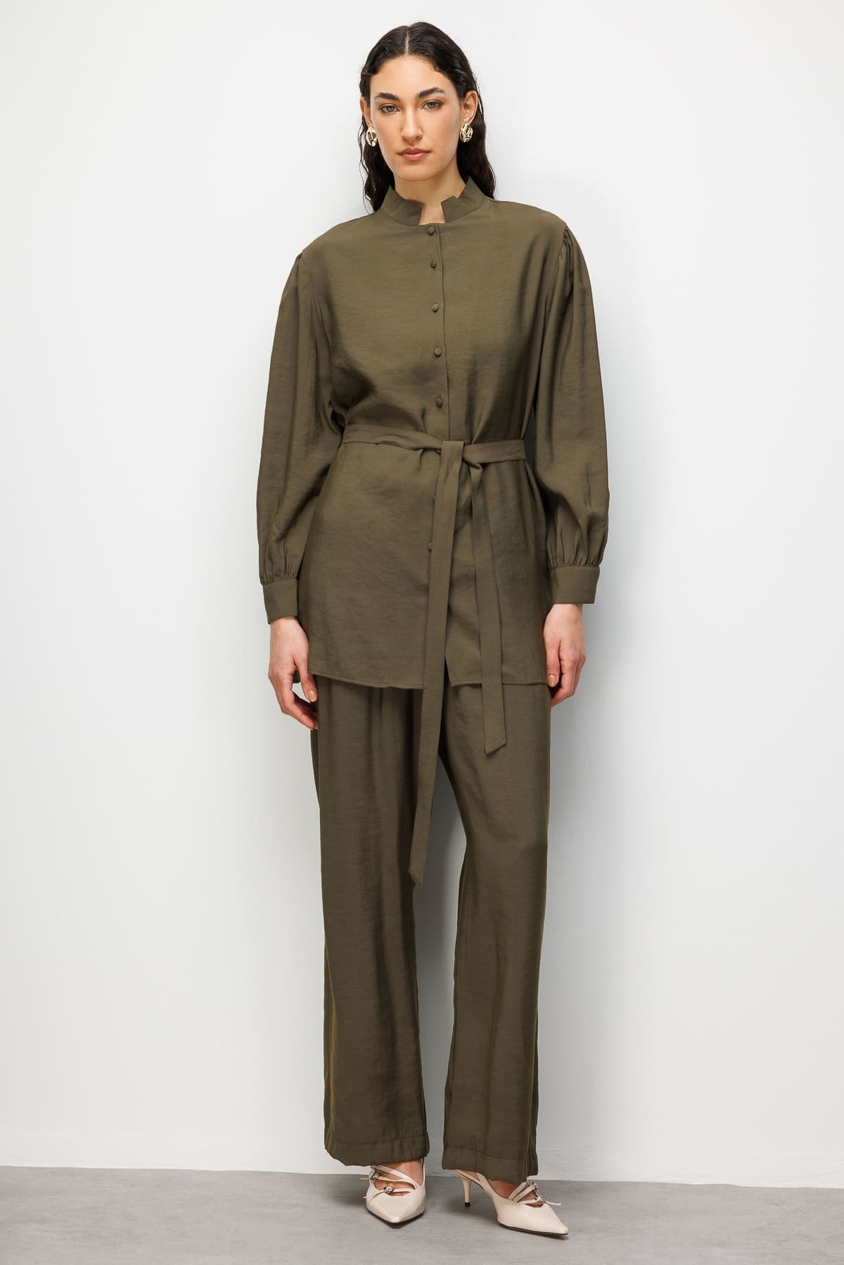 Mizalle Hakim Yaka Modal Dokulu Haki Tunik - 2