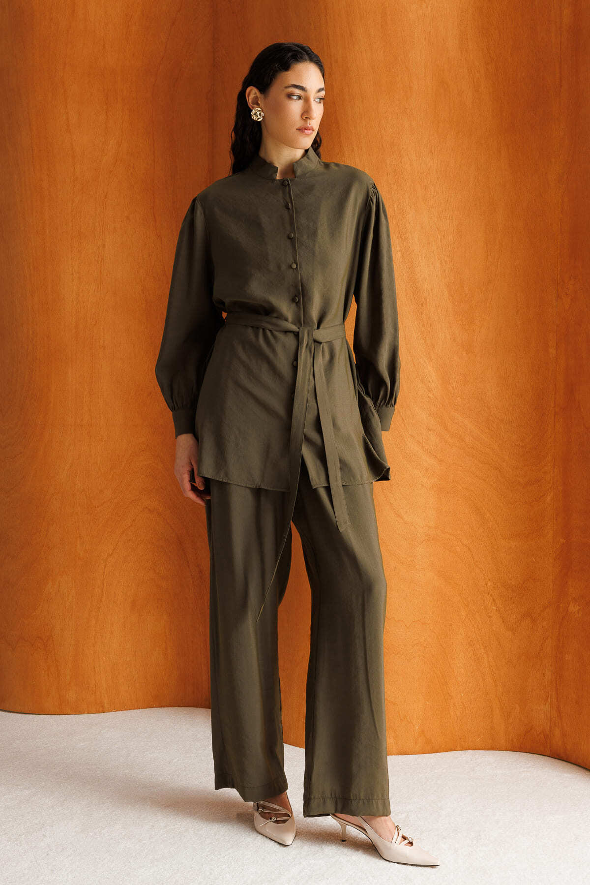 Mizalle Hakim Yaka Modal Dokulu Haki Tunik - 1