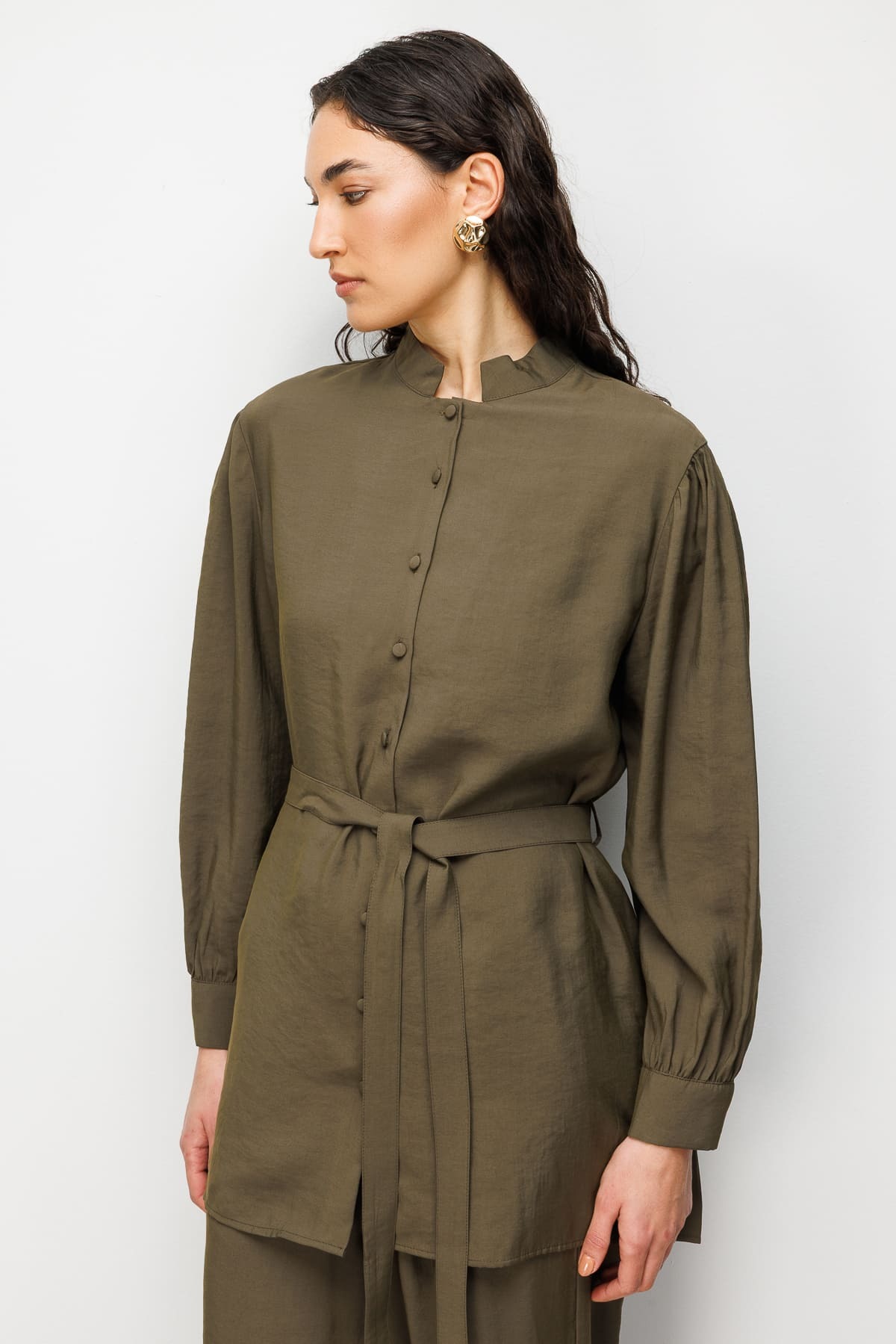 Mizalle Hakim Yaka Modal Dokulu Haki Tunik - Mizalle