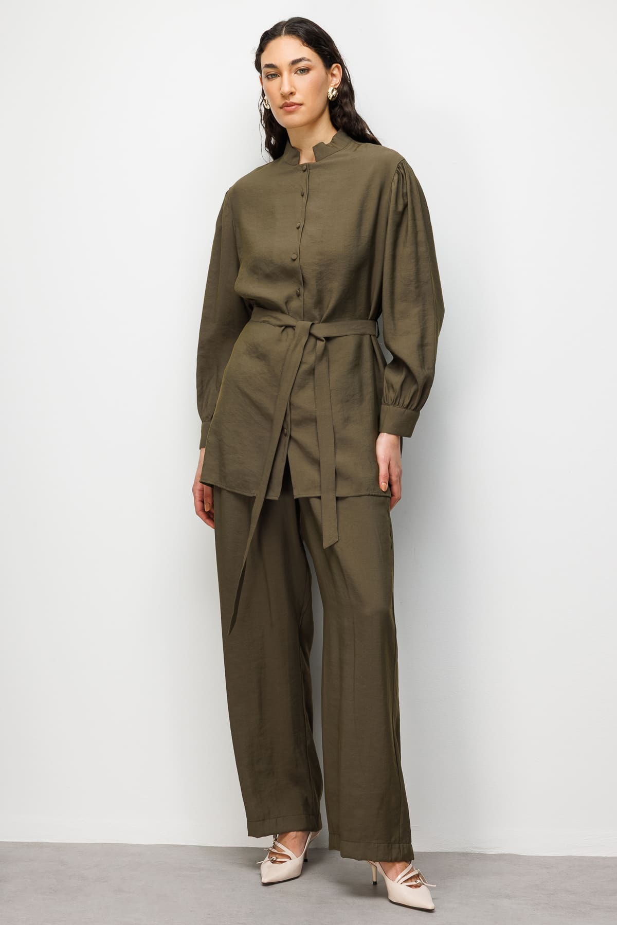 Mizalle Hakim Yaka Modal Dokulu Haki Tunik - 5