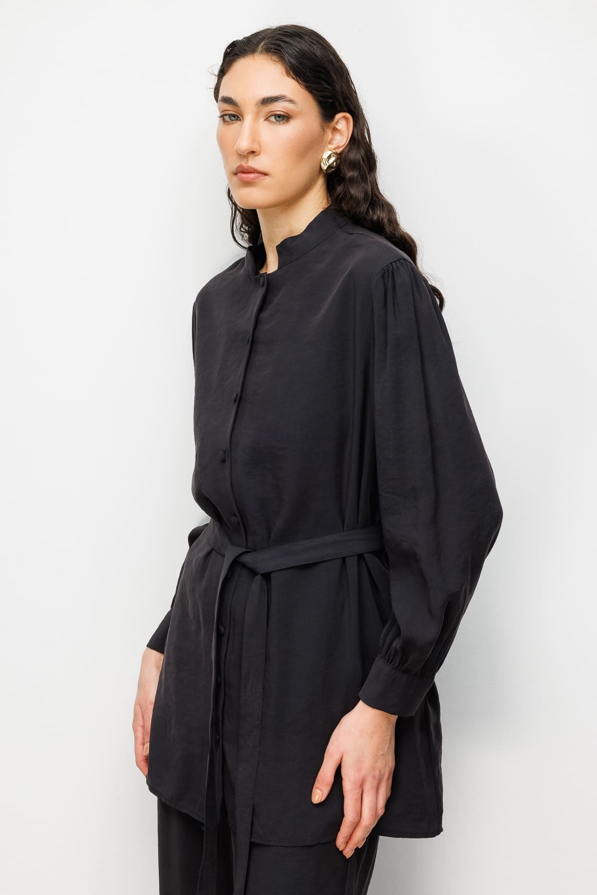 Mizalle Hakim Yaka Modal Dokulu Siyah Tunik - 6