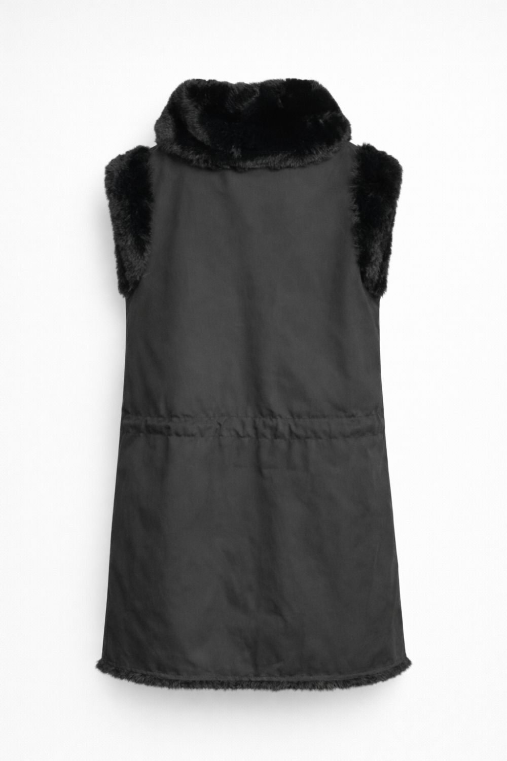 Mizalle İçi Kürklü Bel Büzgülü Uzun Siyah Yelek - 5