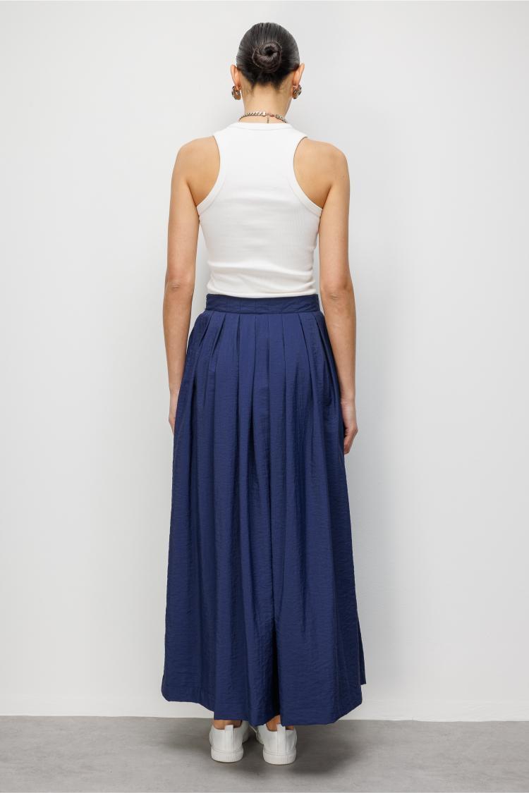 Mizalle İnce Piliseli Lacivert Maksi Yazlık Etek - 3