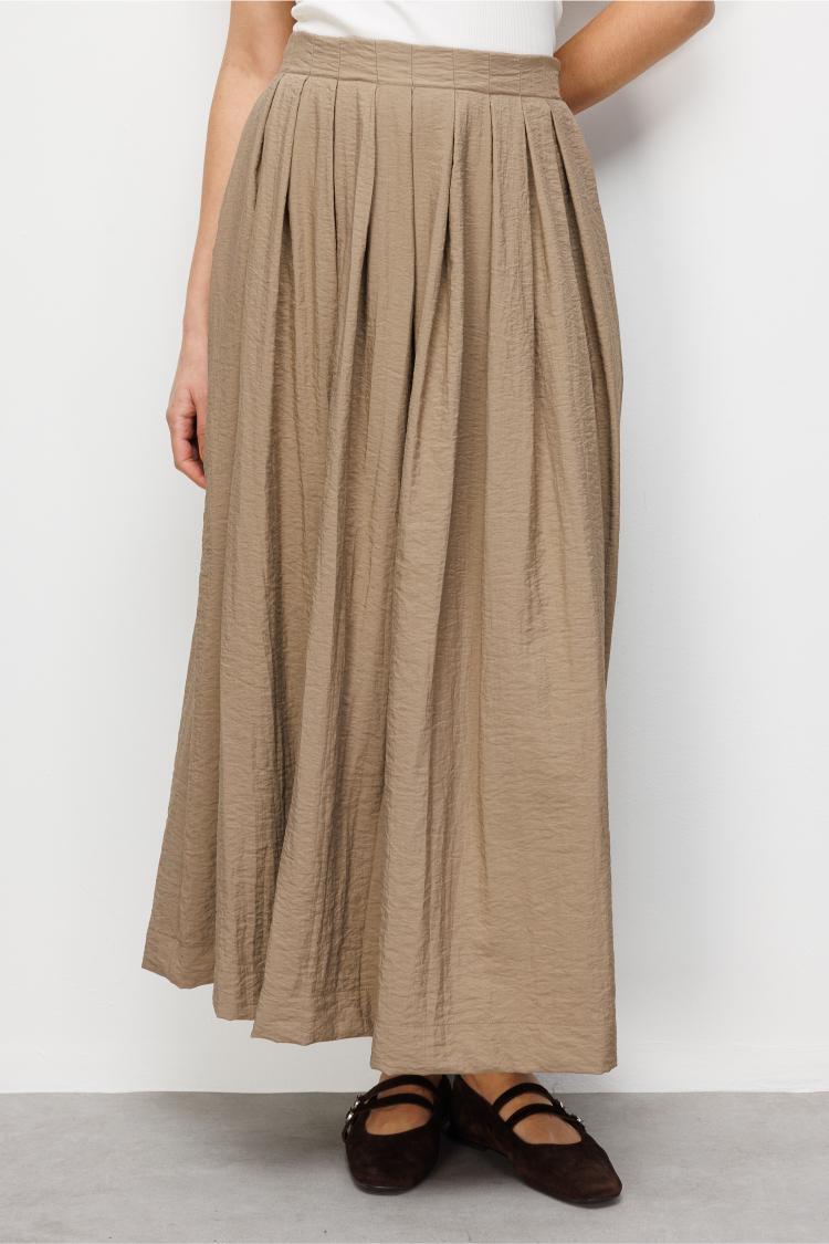 Mizalle İnce Piliseli Vizon Rengi Maksi Yazlık Etek - Mizalle
