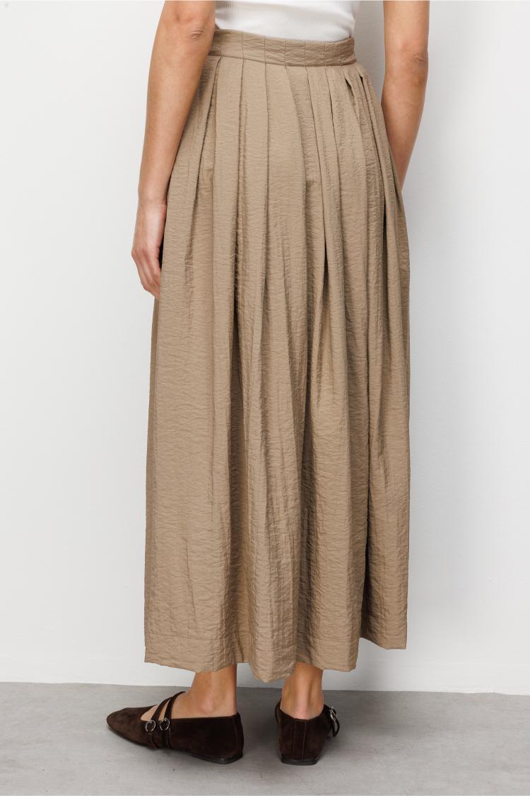 Mizalle İnce Piliseli Vizon Rengi Maksi Yazlık Etek - Mizalle