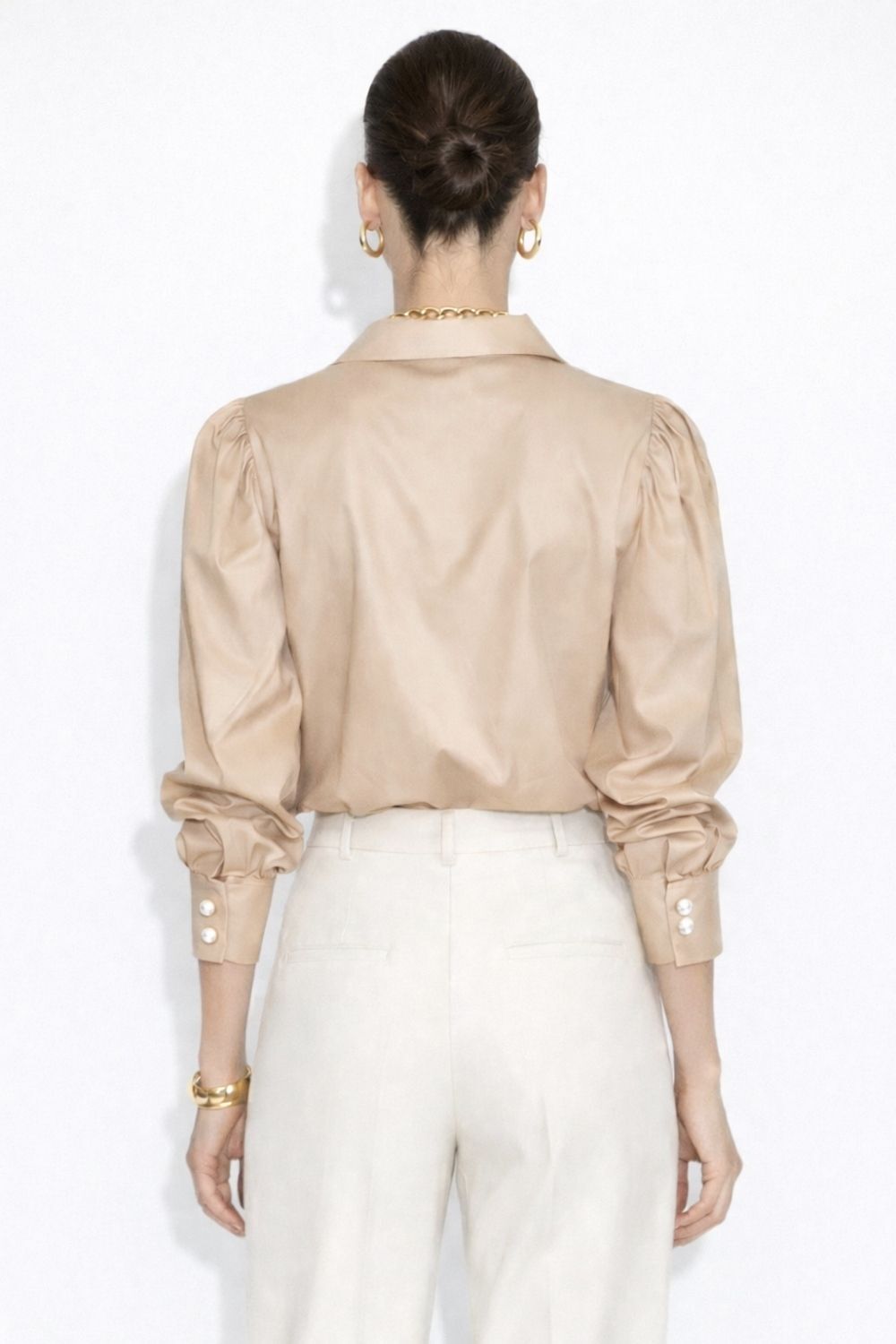 Mizalle İnci Düğmeli Camel Saten Gömlek Tunik - 5