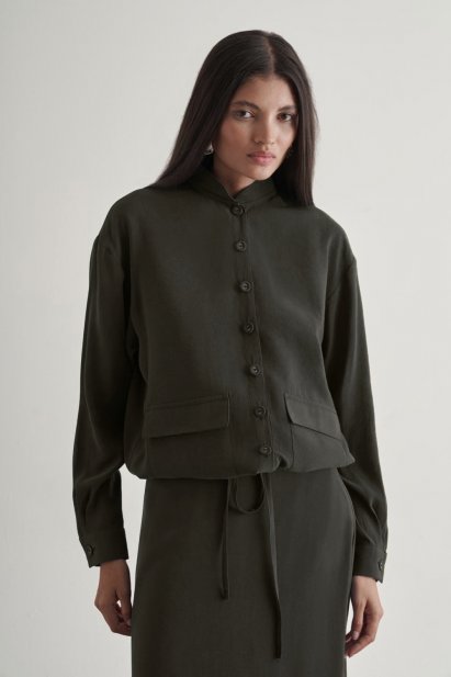 Mizalle İp Büzgülü Torba Cepli Modal Karışımlı Antrasit Ceket - Mizalle