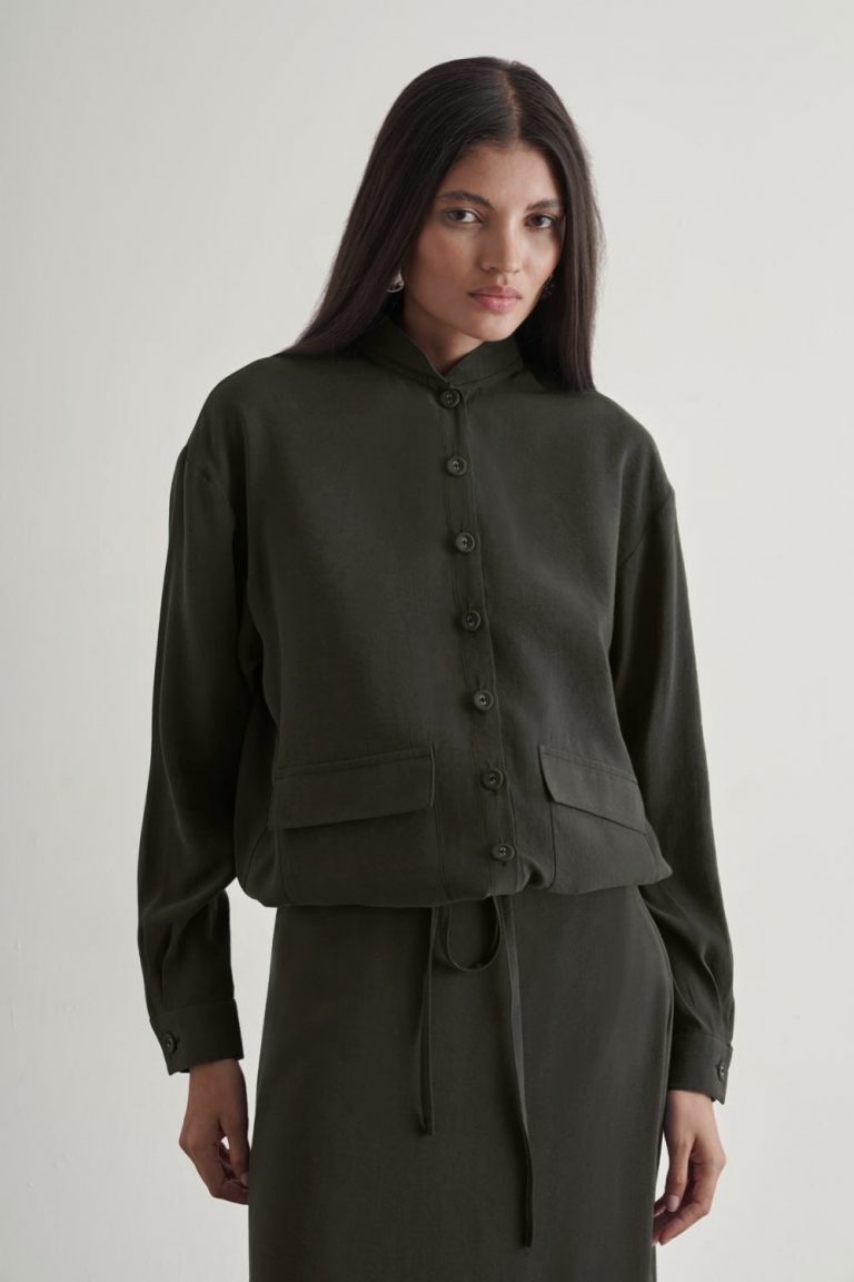 Mizalle İp Büzgülü Torba Cepli Modal Karışımlı Antrasit Ceket - Mizalle