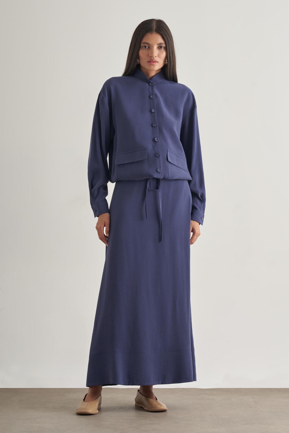 Mizalle İp Büzgülü Torba Cepli Modal Karışımlı İndigo Mavi Ceket - Mizalle