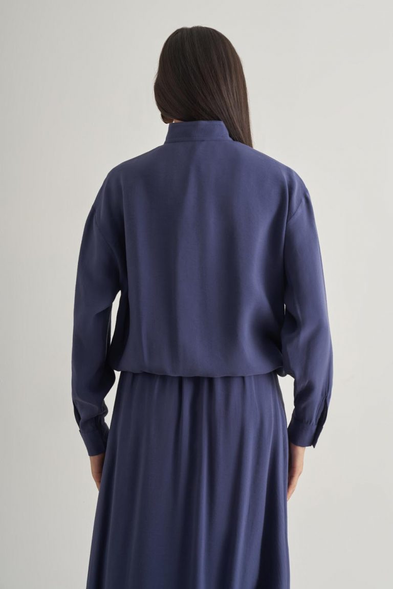 Mizalle İp Büzgülü Torba Cepli Modal Karışımlı İndigo Mavi Ceket - Mizalle