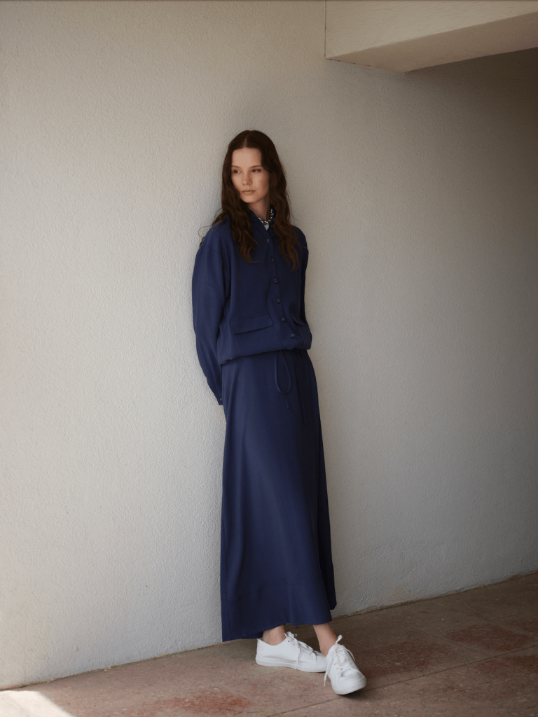 Mizalle İp Büzgülü Torba Cepli Modal Karışımlı İndigo Mavi Ceket - Mizalle