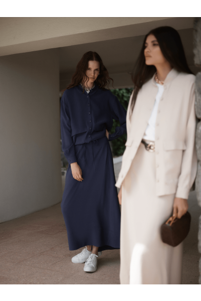 Mizalle İp Büzgülü Torba Cepli Modal Karışımlı Taş Rengi Ceket - Mizalle