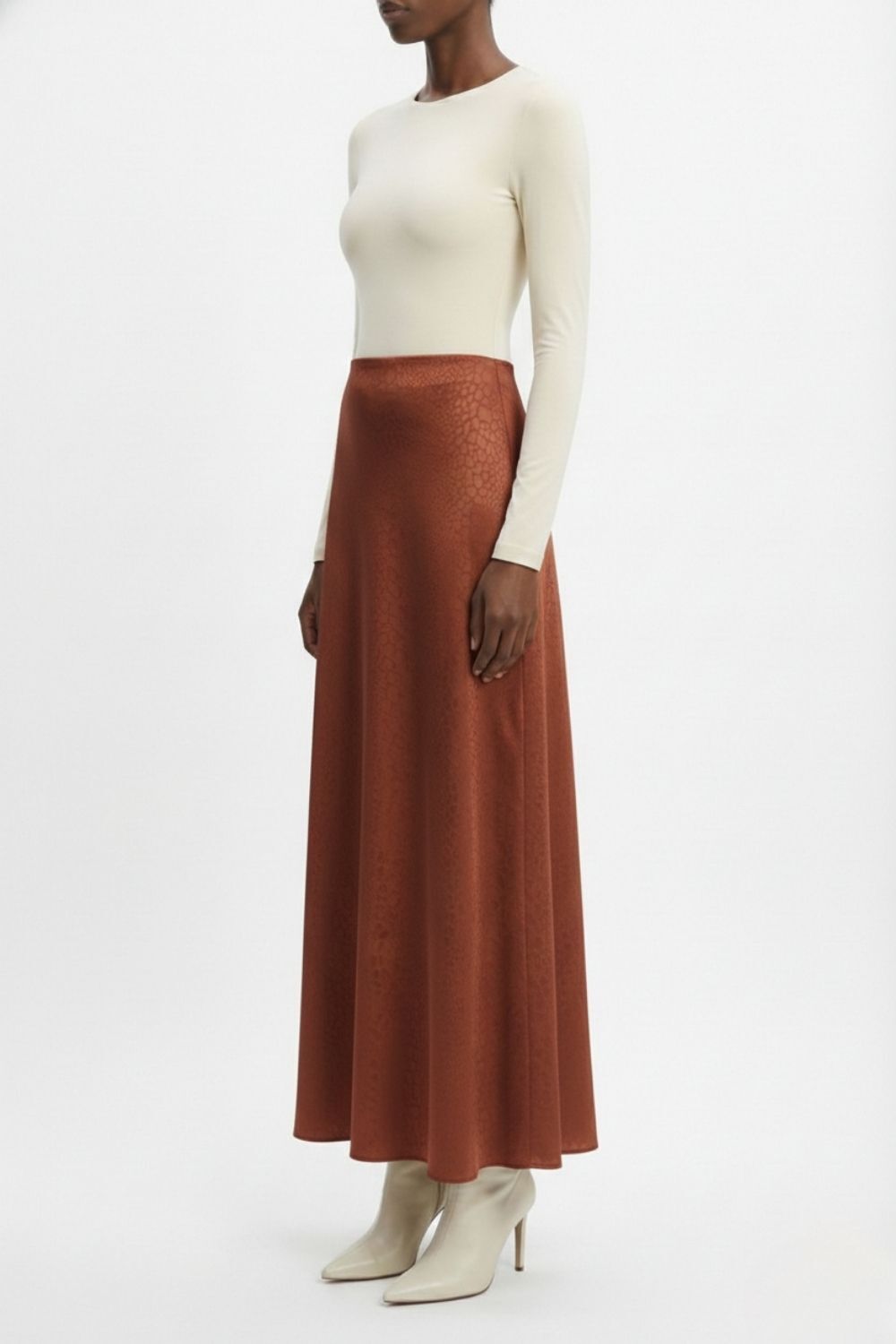Mizalle Jakarlı Kiremit Rengi Maksi Etek - 2