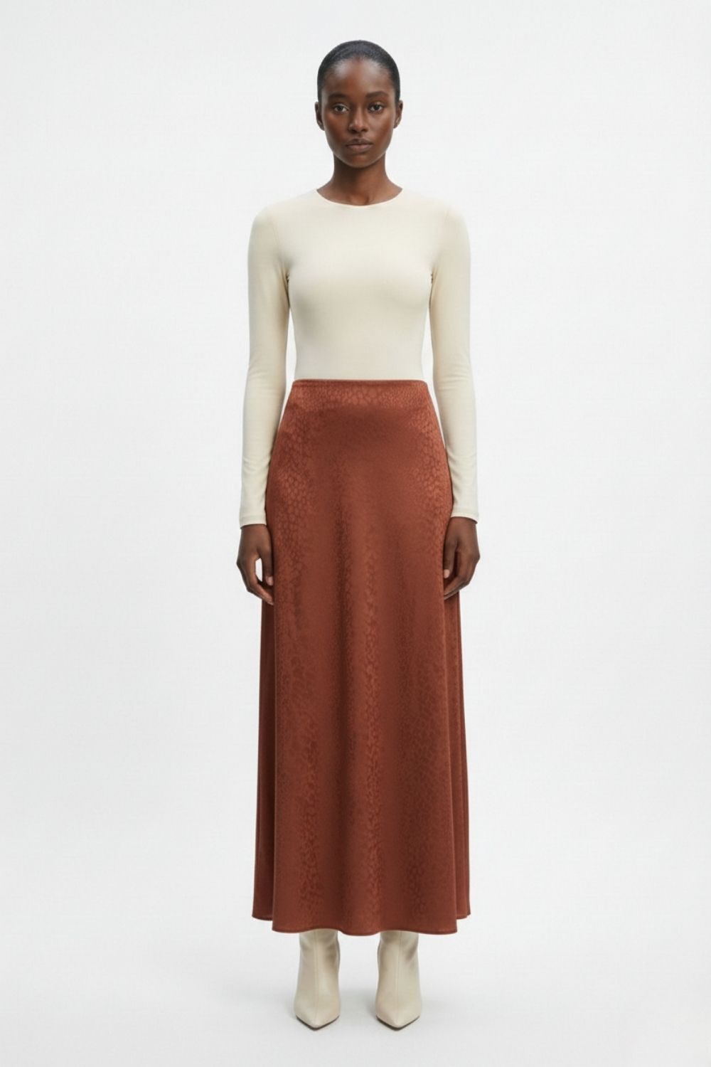 Mizalle Jakarlı Kiremit Rengi Maksi Etek - 3
